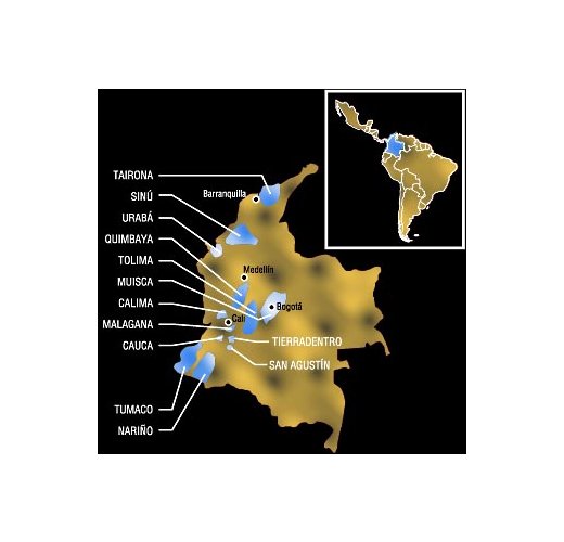 Geographische Darstellung der frühen Indianerkulturen Kolumbiens