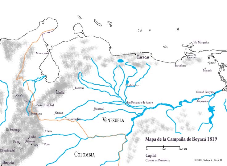 Karte von Bolívars Neugranada-Feldzug 1819